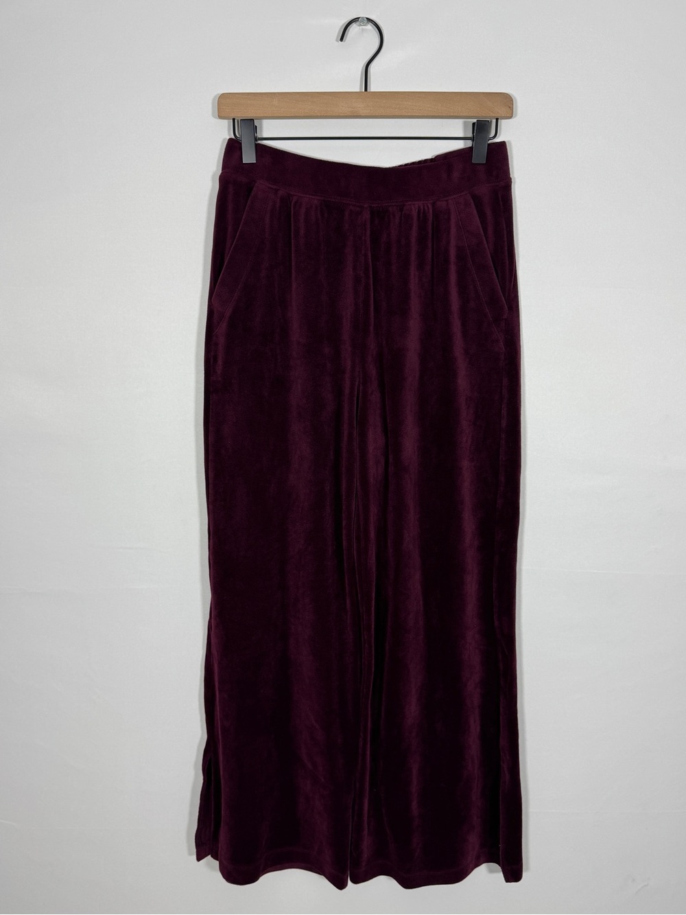 WAP145 {Daily Practice} Purple Velvet Velour Elastic Tie Waist Wide Leg Pants